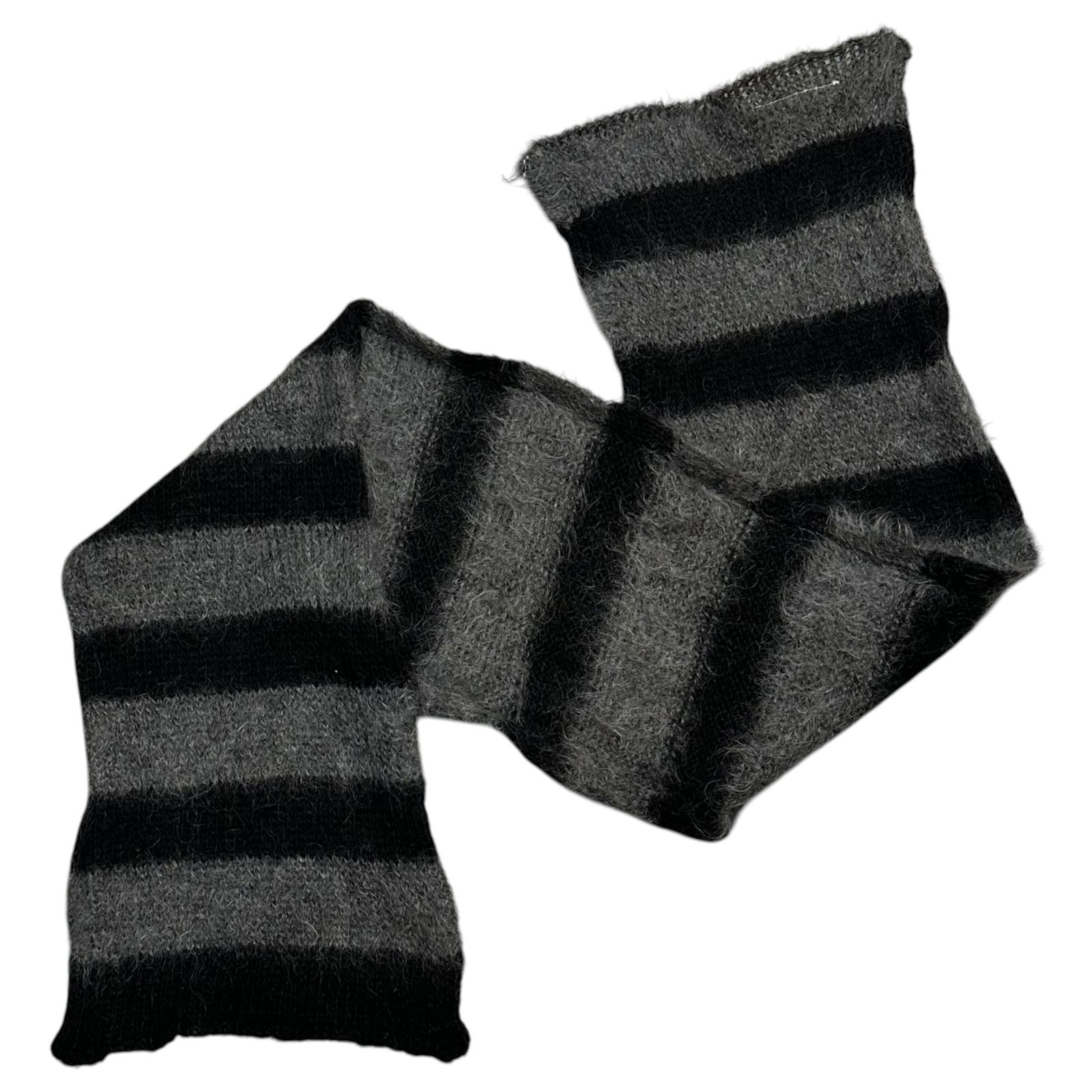 Maison Martin Margiela(メゾン マルタンマルジェラ) 1999AW �E By Miss Deanna Striped Mohair Scarf ミスディアナ ボーダー モヘア マフラー ブラック×グレー 90's 90年代 アーカイブ