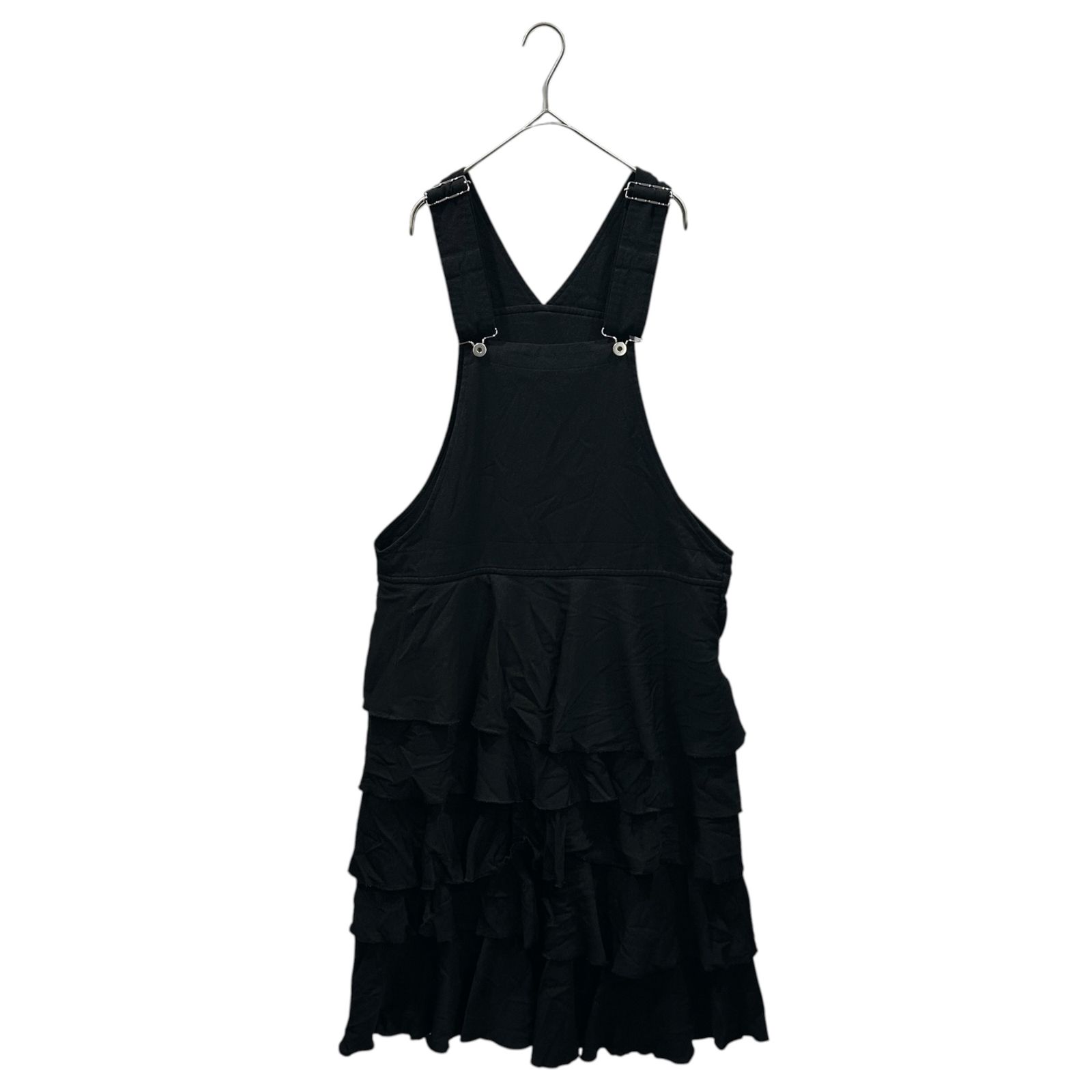 BLACK COMME des GARCONS(ブラックコムデギャルソン) 2022AW Polyester fulling tiered jumper skirt ポリ縮絨 ティアード ジャンパースカート S ブラック ワンピース