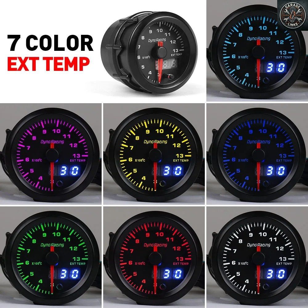 2インチ 52mm デュアルディスプレイ排気ガス温度計 7色LED 300～1300℃ EGT/EXTメーター ステッピングモーター付き - BX101503