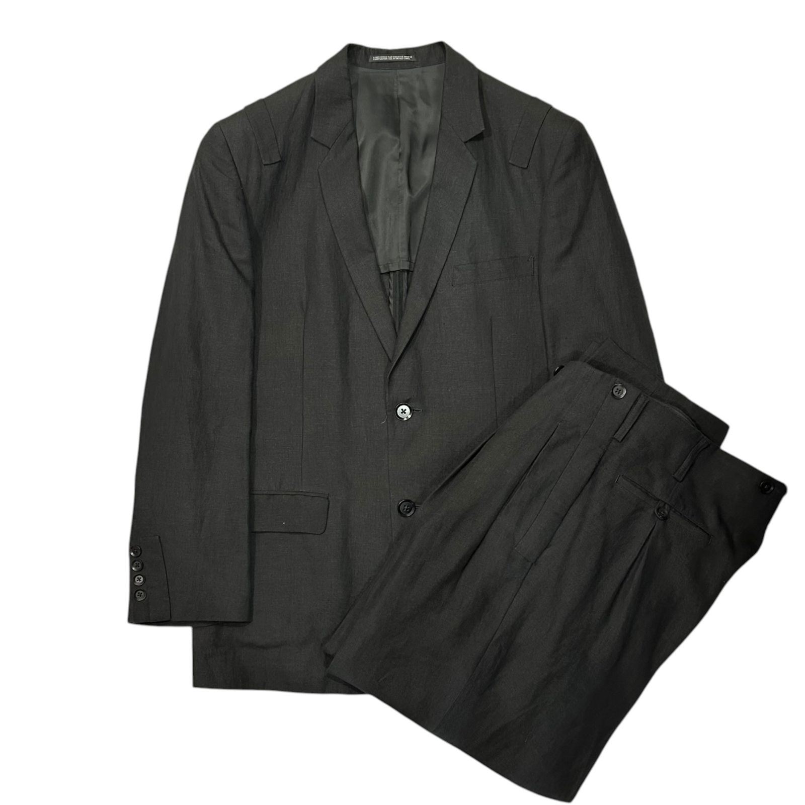 YOHJI YAMAMOTO POUR HOMME(ヨウジヤマモトプールオム) 2014SS Shoulder-Strap Design Linen Wide-Leg Pants Set ショルダー デザイン リネン ワイドパンツ セットアップ