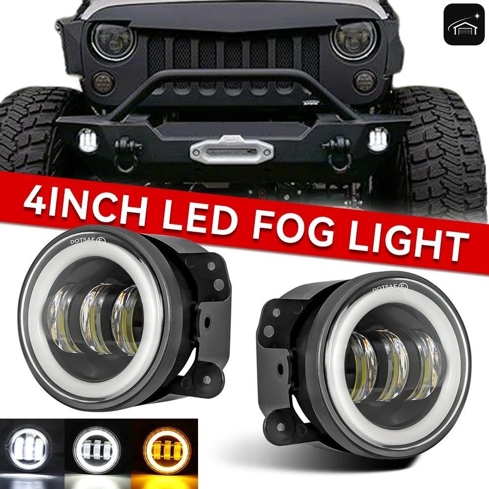 4インチLEDフォグランプ(ホワイトハローリングDRL、アンバーターンシグナルランプ付き)JP WRANGLER JK 2007-2018 TJ 60Wオフロードフォグ