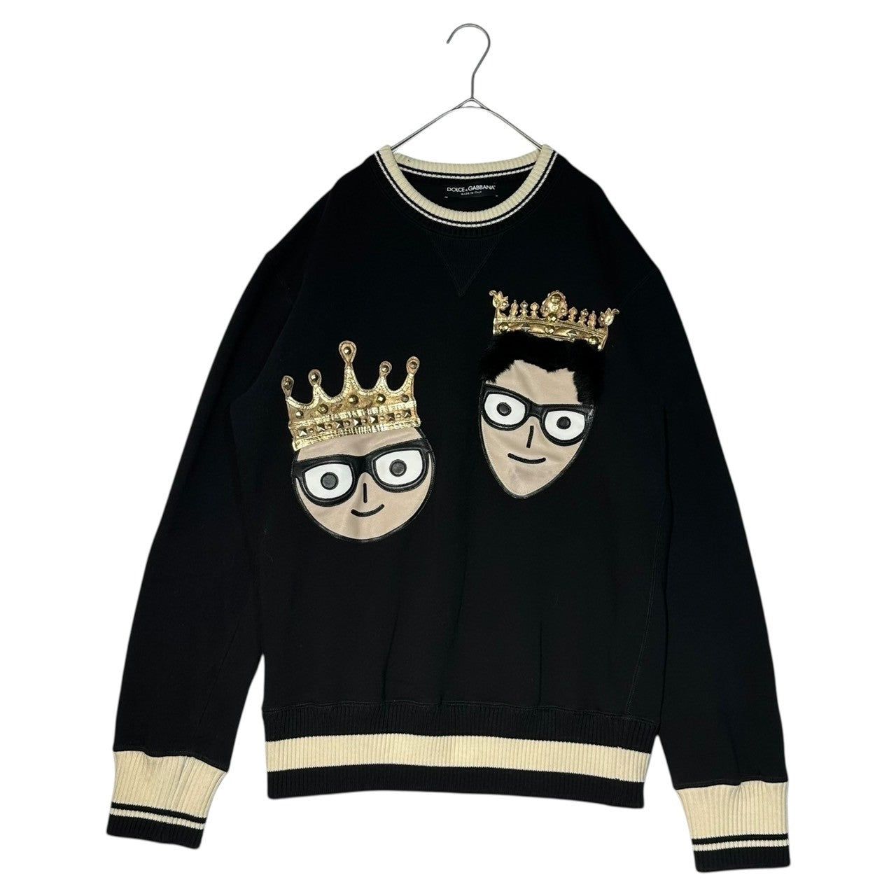 DOLCE&GABBANA(ドルチェ&ガッバーナドルガバ) ”#dgfamily” Face Leather Patch Sweatshirt フェイス レザー ワッペン スウェット G9JJ6Z G7LSY 46(S程度) ブラック