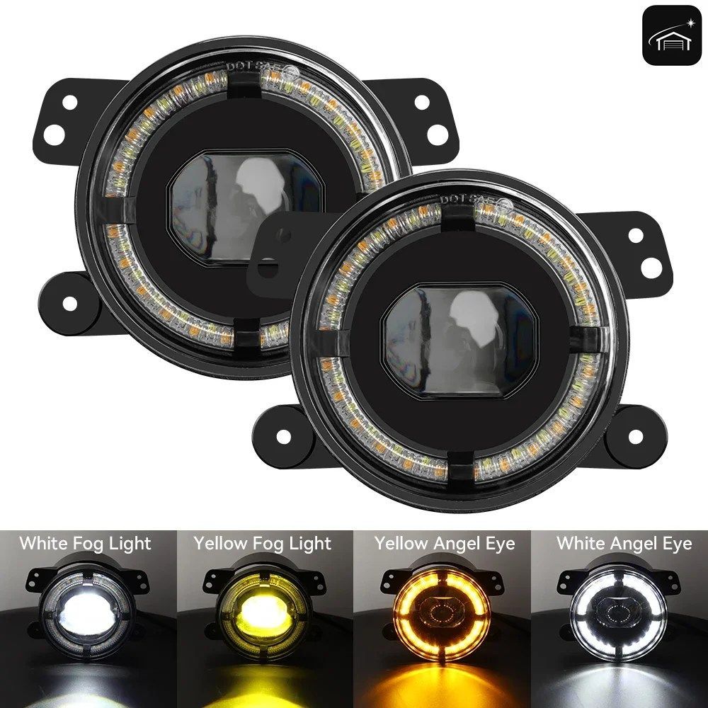 2個入り 4インチ LEDフォグランプ ハロリング DRL オフロードフォグランプ シボレー ラングラー JK TJ LJ ダッジ ジャーニー 60W イエロー