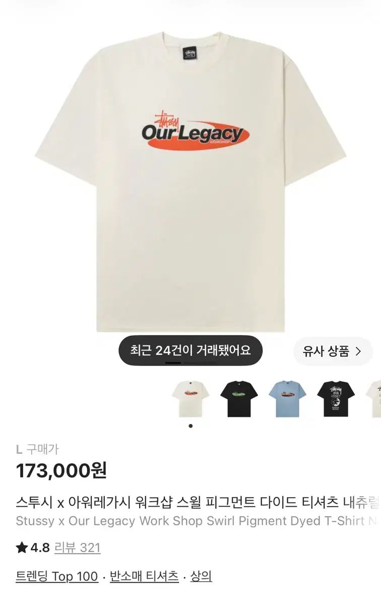 STUSSY x OUR LEGACY ワークショップ ピグメント ダイド Tシャツ