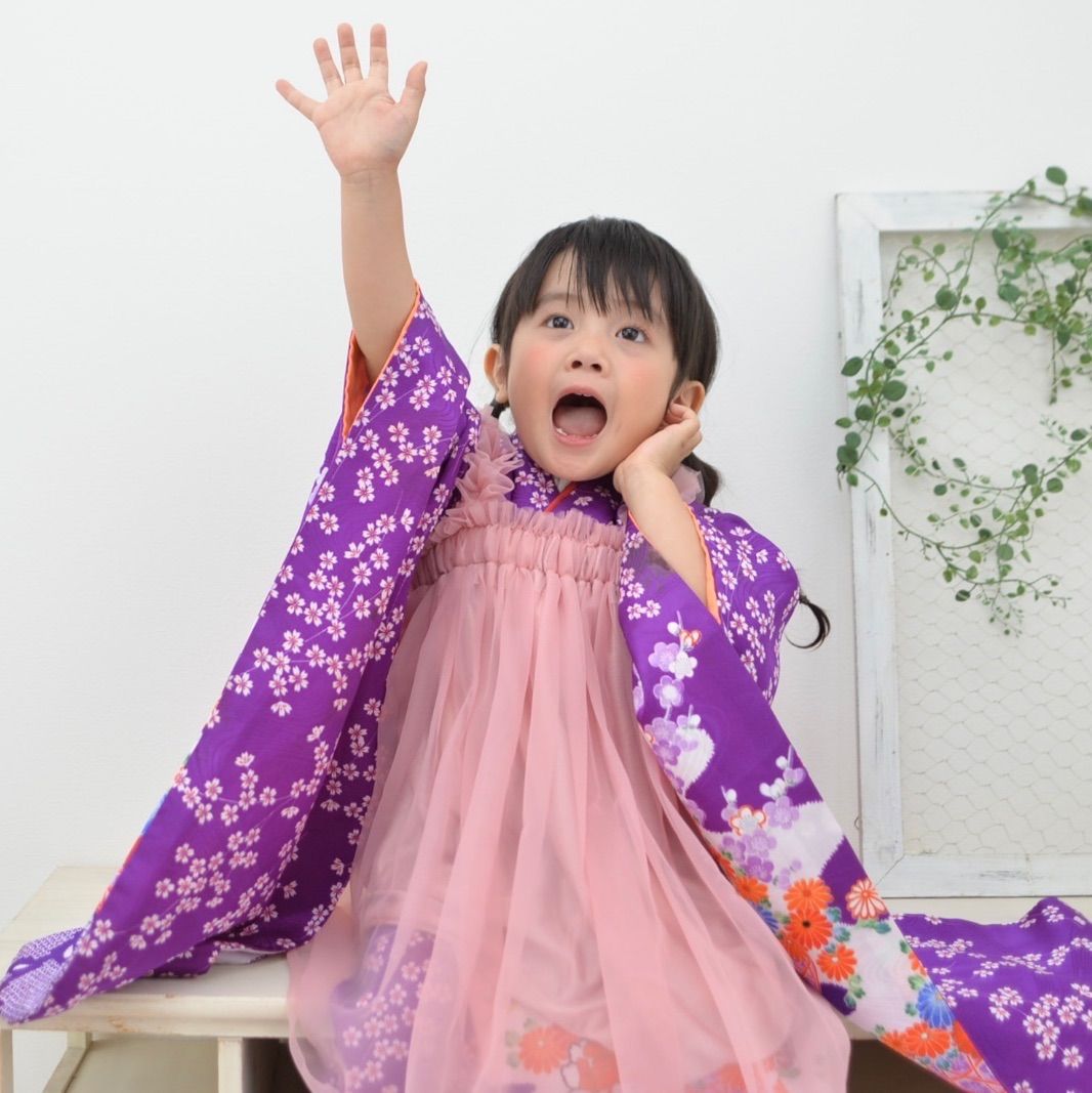 アウトレット】七五三 3歳 女の子 着物 絞り風 紫色 簡単リメイク着物