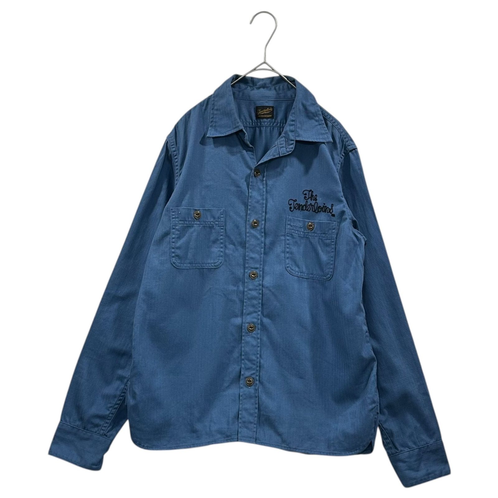 TENDERLOIN(テンダーロイン) Herringbone Chain Stitch L/S Shirt ヘリンボーン チェーンステッチ 長袖 シャツ ＸＳ ブルー アーカイブ