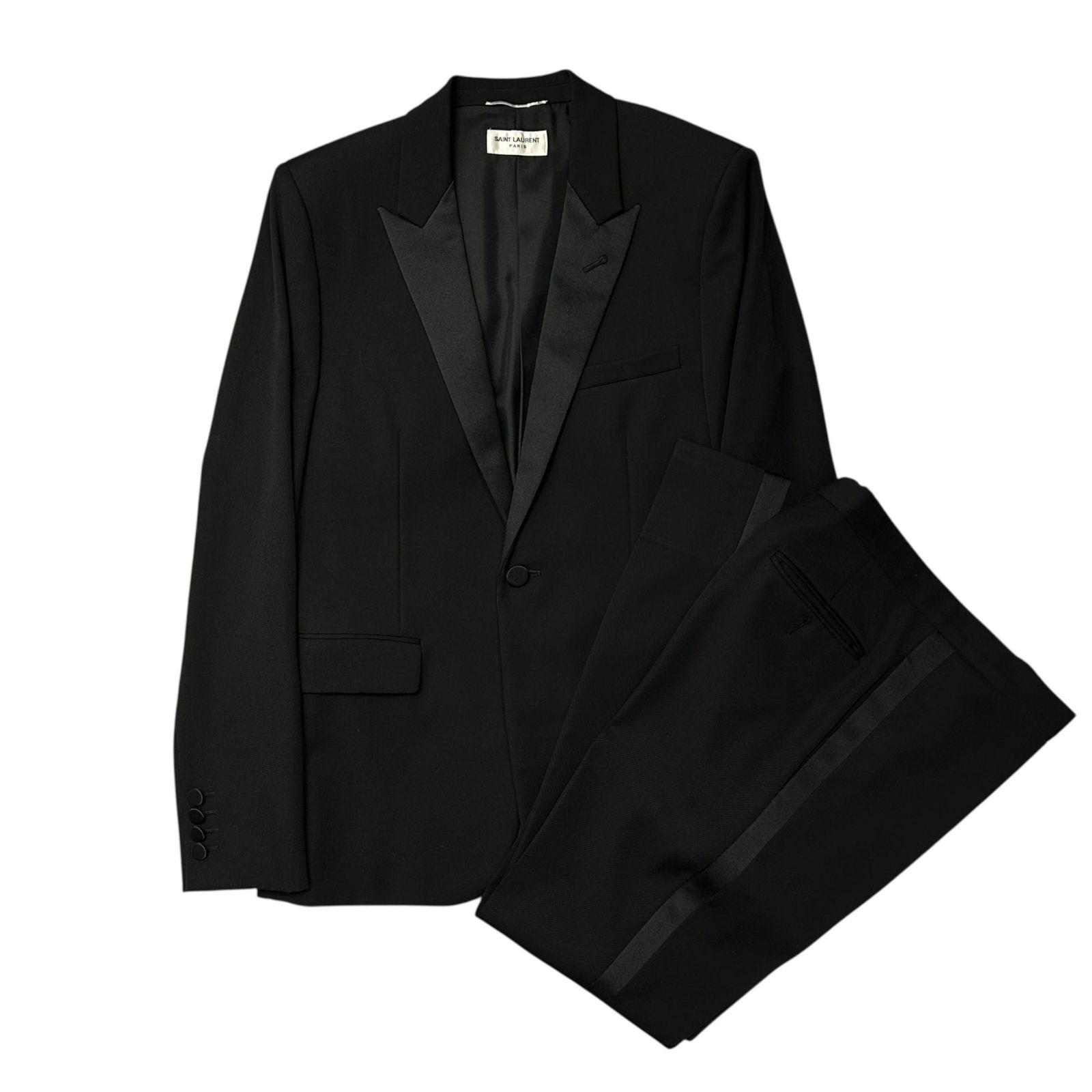 SAINT LAURENT PARIS(サンローランパリ) 16AW By Hedi Slimane 1B Smoking Jacket Setup エディ期 スモーキング ジャケット セットアップ 398910 48 ブラック エディースリマン スーツ