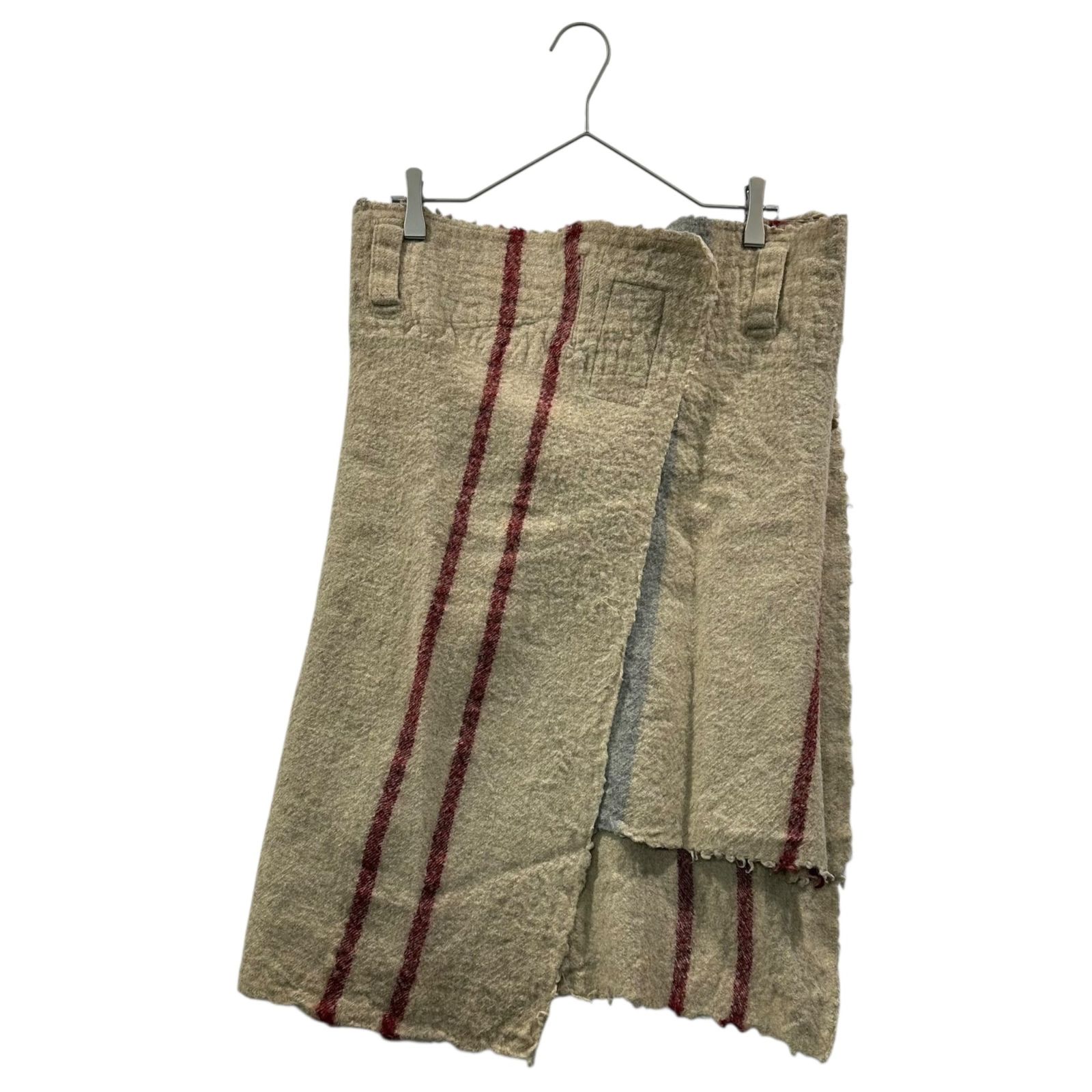Y's Red Label(ワイズレッドレーベル) Random Stripe Wool Wrap Skirt ランダム ストライプ ウール 巻き スカート YB-S51-154 3(L程度) ベージュ×レッド×グレー ヨウジヤマモト