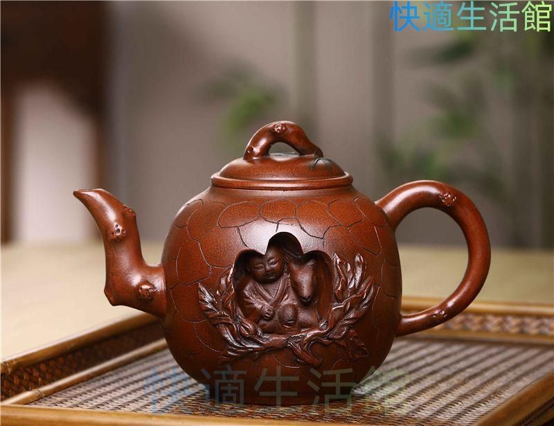 童子の寿桃壺 中国古美術 紫砂壺・紫泥急須・茶壺・茶道具 gyp624