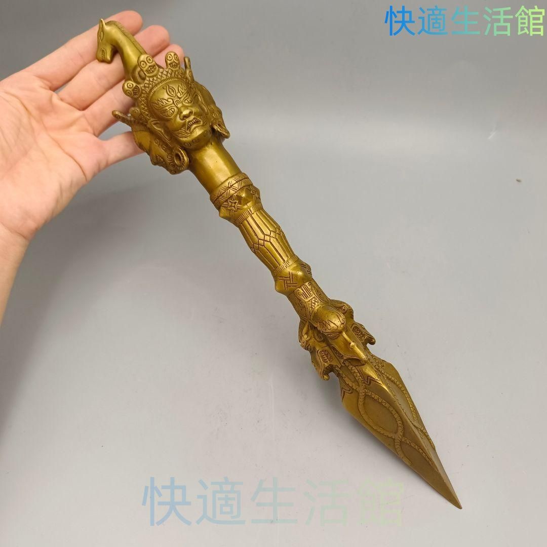 銅製 法器 三象馬頭金剛杵 降魔杵 鎮宅辟邪 開運風水 招財置物 工芸品 装飾品 gyp624