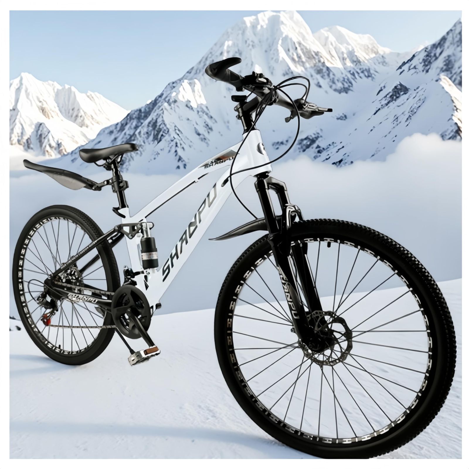 【新着商品】自転車 21段変速 26イン マウンテンバイク クロスバイク デュアルディスクブレーキ 高炭素鋼フレーム クロスバイク 7速チェーン 学生・通勤族 ホワイト