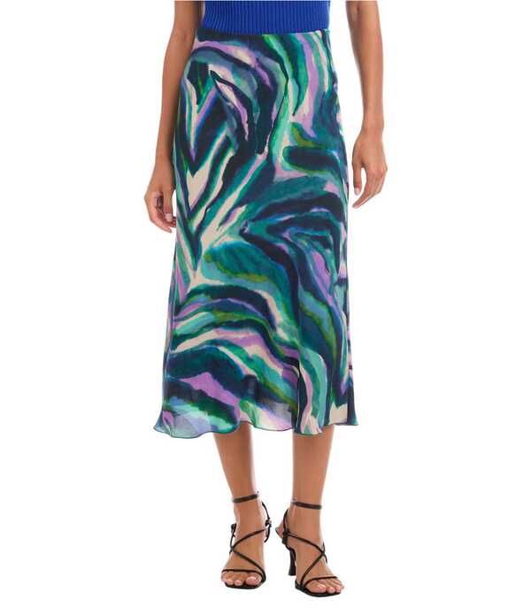カレンケーン レディース ボトムスカート クレープ A ライン プリント ミディ Karen Kane Crepe Bias Cut Painterly Watercolor Print ALine