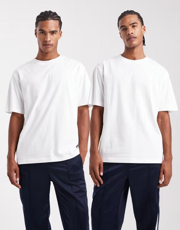 エイソス メンズ トップス Tシャツ クルーネック シャツ ASOS DESIGN essentials 2 pack relaxed crew neck Tshirts WHITE ホワイト