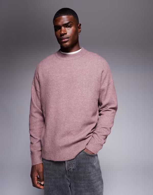 エイソス メンズ アウター ニット・セーター クルーネック セーター ニット ASOS DESIGN oversized brushed knit crew neck sweater in mauve