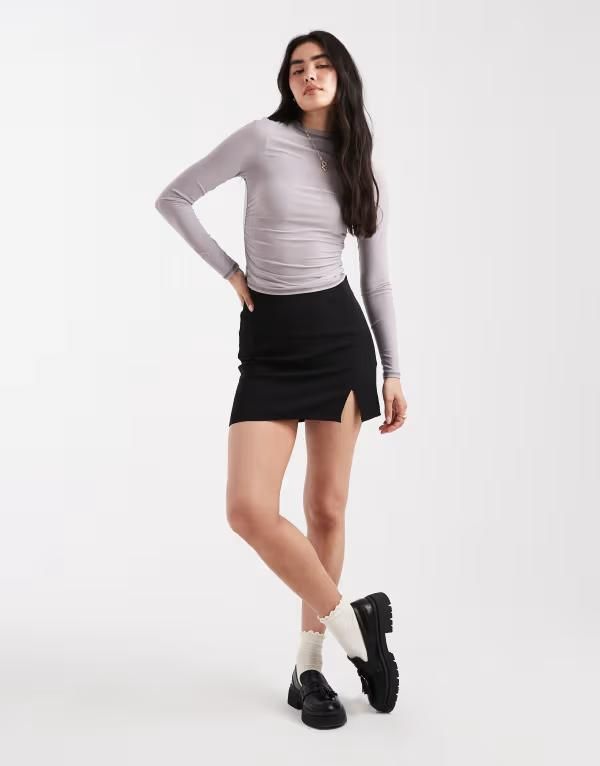 エイソス レディース ボトムス スカート ミニ ASOS DESIGN split front mini skirt black ブラック
