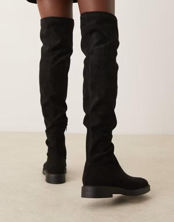 エイソス レディース シューズ ブーツ・レインブーツ スエード ブーツ ASOS DESIGN Kacey dressy flat over the knee boots suedette Black｜詳細画像
