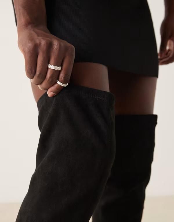 エイソス レディース シューズ ブーツ・レインブーツ スエード ブーツ ASOS DESIGN Kacey dressy flat over the knee boots suedette Black｜詳細画像