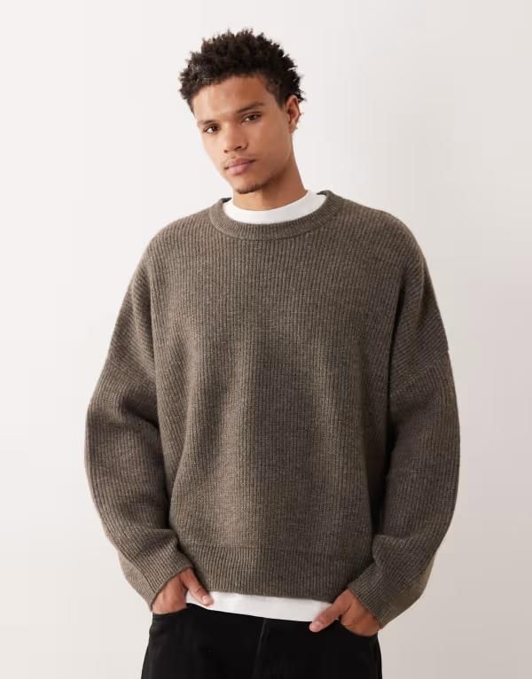 エイソス メンズ アウター ニット・セーター セーター ニット ASOS DESIGN super oversized boxy fit knit fisherman rib sweater heat
