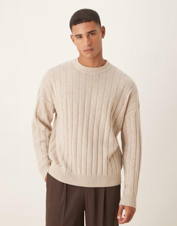 エイソス メンズ アウター ニット・セーター リブニット クルーネック ウール セーター ニット ASOS DESIGN oversized rib knit lambswool blend crew
