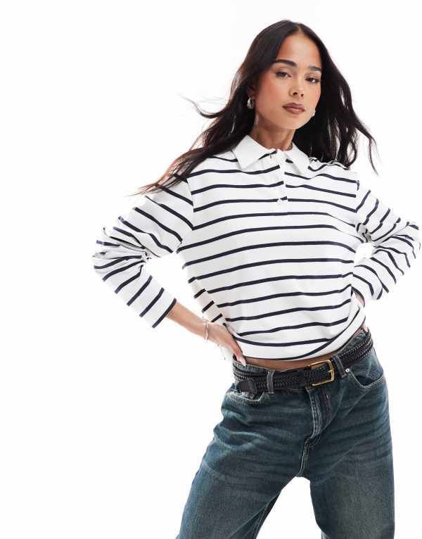 オンリー レディース トップス ポロシャツ ONLY stripe long sleeve polo NAVY ネイビー