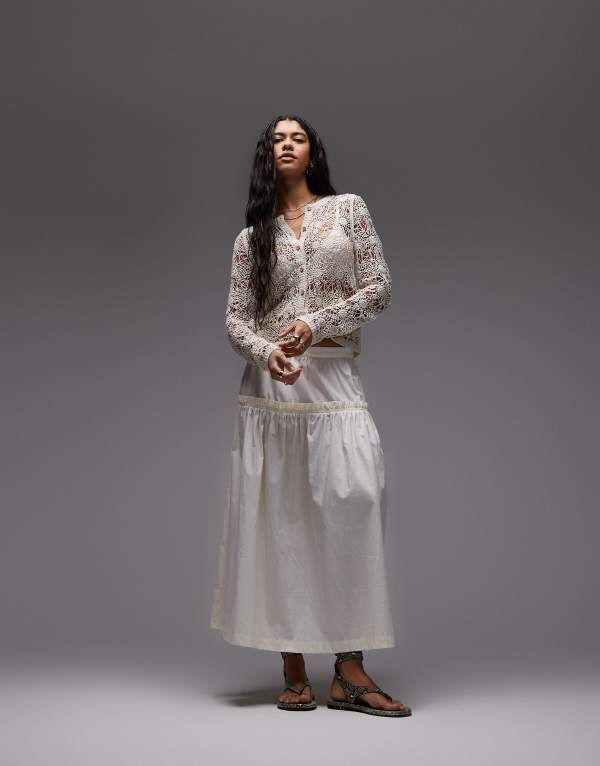 トップショップ レディース ボトムス スカート Topshop frill poplin full skirt IVORY アイボリー