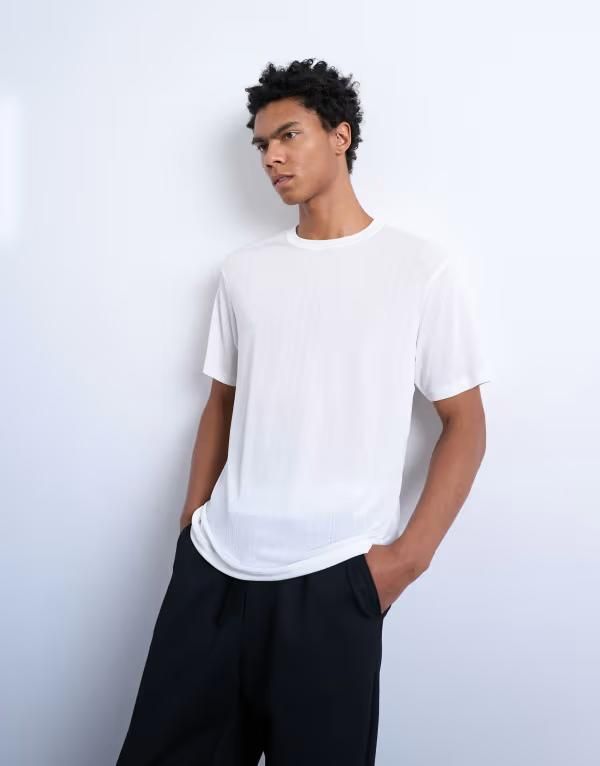 トップマン メンズ トップス Tシャツ リブニット シアー ニット Topman classic fit sheerib knitshirt WHITE ホワイト