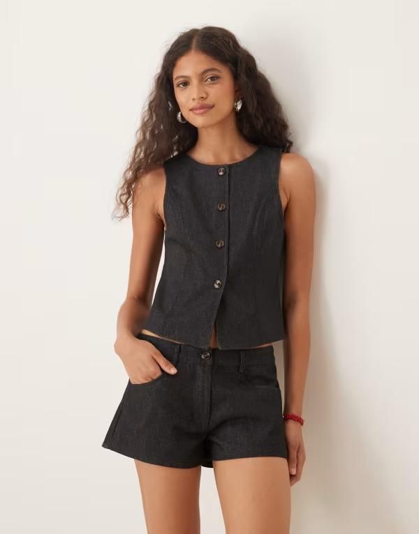 モーテル レディース トップス ベスト デニム Motel anila button up denim vest indigo INDIGO インディゴ