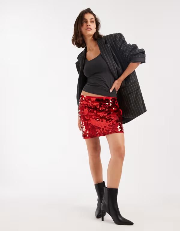エイソス レディース ボトムス スカート ミニ スパンコール ASOS DESIGN large sequin mini skirt red レッド