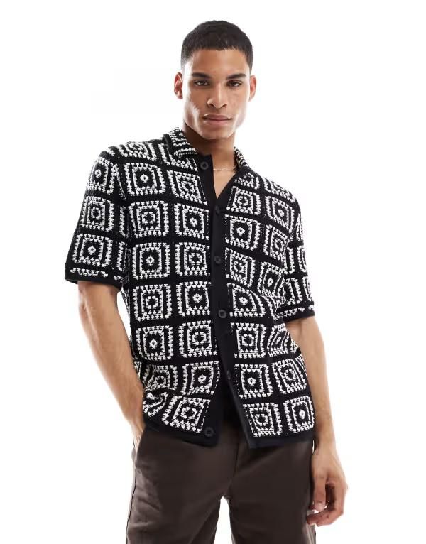 オンリーアンドサンズ メンズ トップス シャツ ONLY SONS crochet shirt Black ブラック