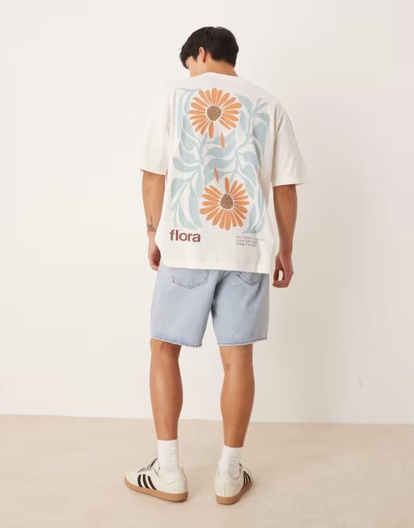 エイソス メンズ トップス Tシャツ フラワー柄 シャツ フラワー グラフィック ASOS DESIGN oversized Tshirt with floral graphic Coconut mi