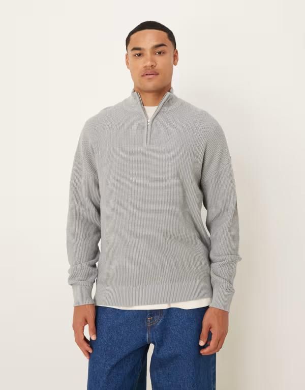 エイソス メンズ アウター ニット・セーター スタンドネック セーター ニット ASOS DESIGN relaxed knit pique funnel neck sweater in light