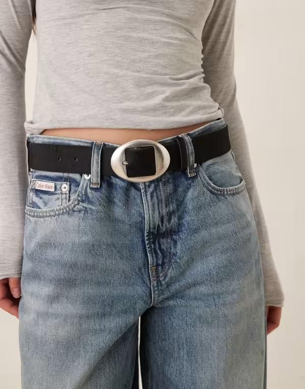 マンゴ レディース アクセサリー ベルト レザー Mango 100 leather oval buckle belt Black ブラック