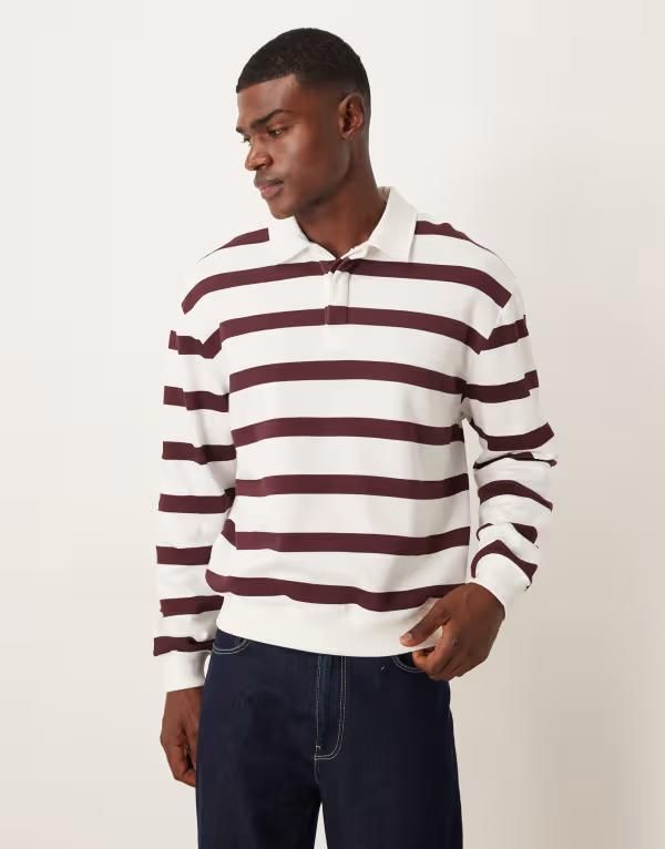 エイソス メンズ アウター パーカー・スウェット リラックスフィット ポロシャツ ASOS DESIGN relaxed fit rugby polo sweatshirt in striped cr