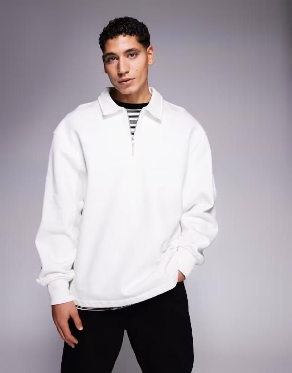 エイソス メンズ アウター パーカー・スウェット シャツ ASOS DESIGN oversized heavyweight collared sweatshirt with zip in cream
