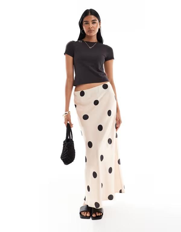 エイソス レディース ボトムス スカート ドット柄 ローライズ ドット サテン マキシ ASOS DESIGN low rise satin maxi skirt in polka dot Polka