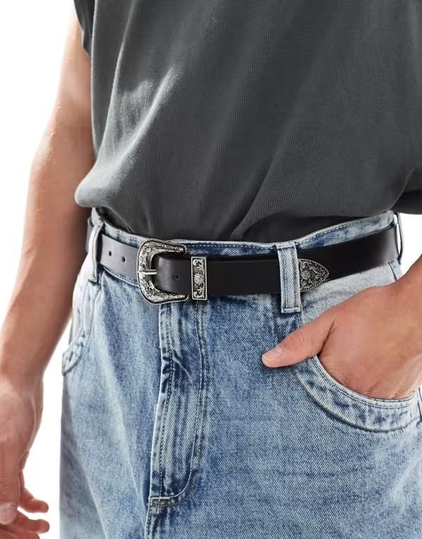 エイソス メンズ アクセサリー ベルト レザー フェイクレザー ASOS DESIGN belt faux leather Black ブラック 7,336円