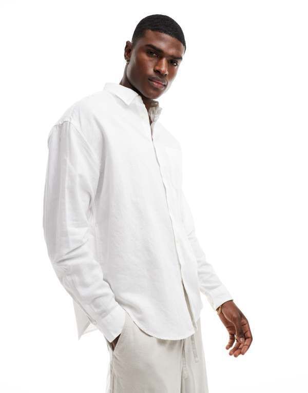 エイソス メンズ トップス シャツ リネン ASOS DESIGN 90s oversized linen shirt White ホワイト