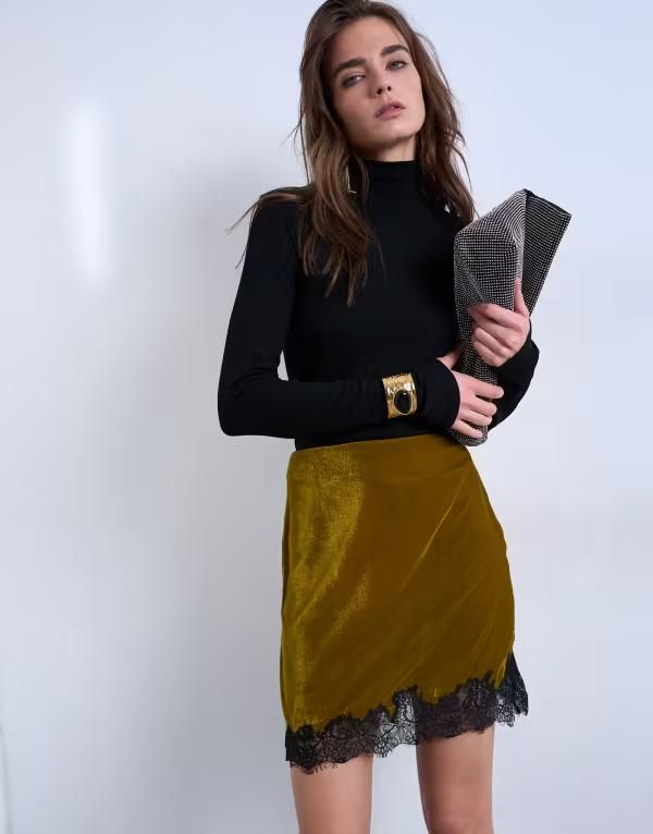 トップショップ レディース ボトムスカート ミニ ベルベット レース Topshop velvet lace mini skirt in olive オリーブ