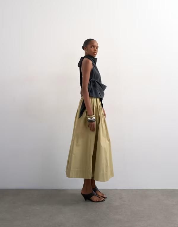 トップショップ レディース ボトムスカート マキシ Topshop dropped waist saloon maxi skirt GREEN グリーン