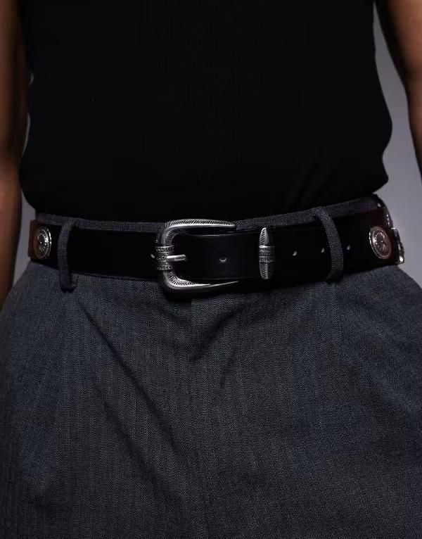 エイソス メンズ アクセサリー ベルト ASOS DESIGN skinny belt with discs Black ブラック