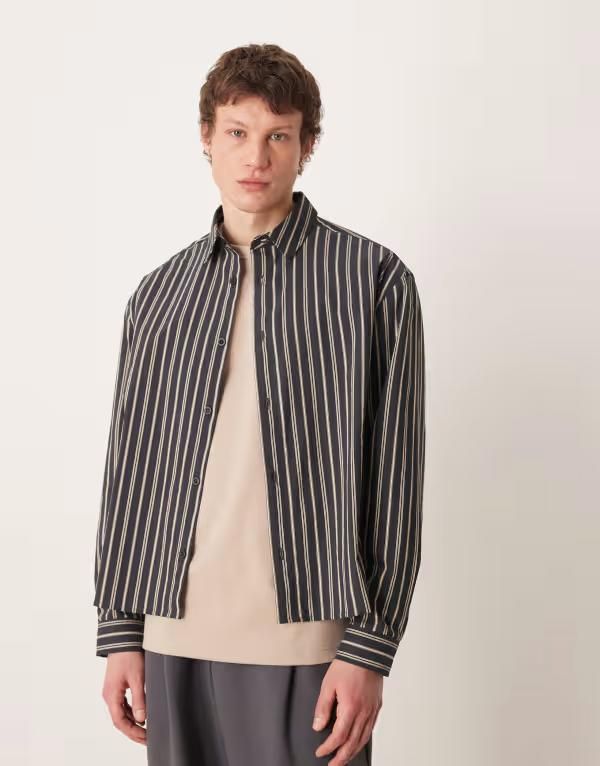 エイソス メンズ トップス シャツ ASOS DESIGN boxy stripe shirt and Black ブラック