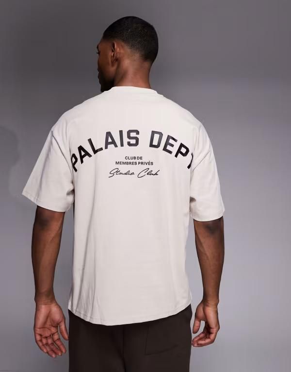 リバーアイランド メンズ トップス Tシャツ グラフィック River Island oversized tshirt with palais dept graphics in light stone