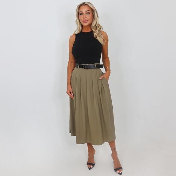 アックスパリ レディース ボトムスカート ミディワンピース プリーツ ミディ AX Paris Khaki 2 in 1 Pleated Skirt Belted Midi Dress Khaki カ