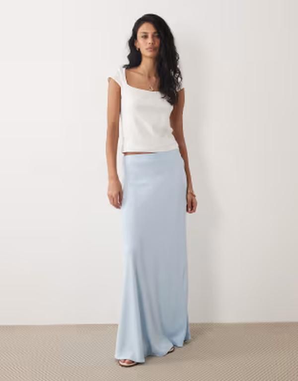 ジェイディーワイ レディース ボトムスカート A ライン サテン マキシ JDY aline satin maxi skirt in light BLUE ブルー 12,056円