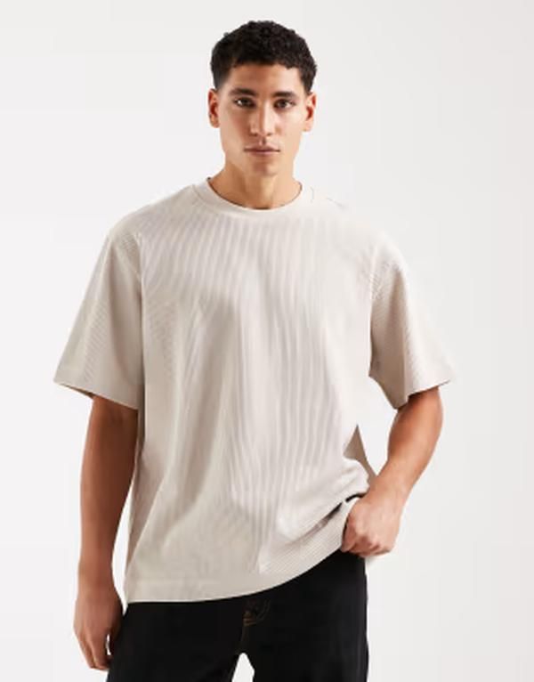 ジャック アンド ジョーンズ メンズ トップス Tシャツ リブ Jack Jones ribbed oversized tshirt in creamoonbeam クリーム