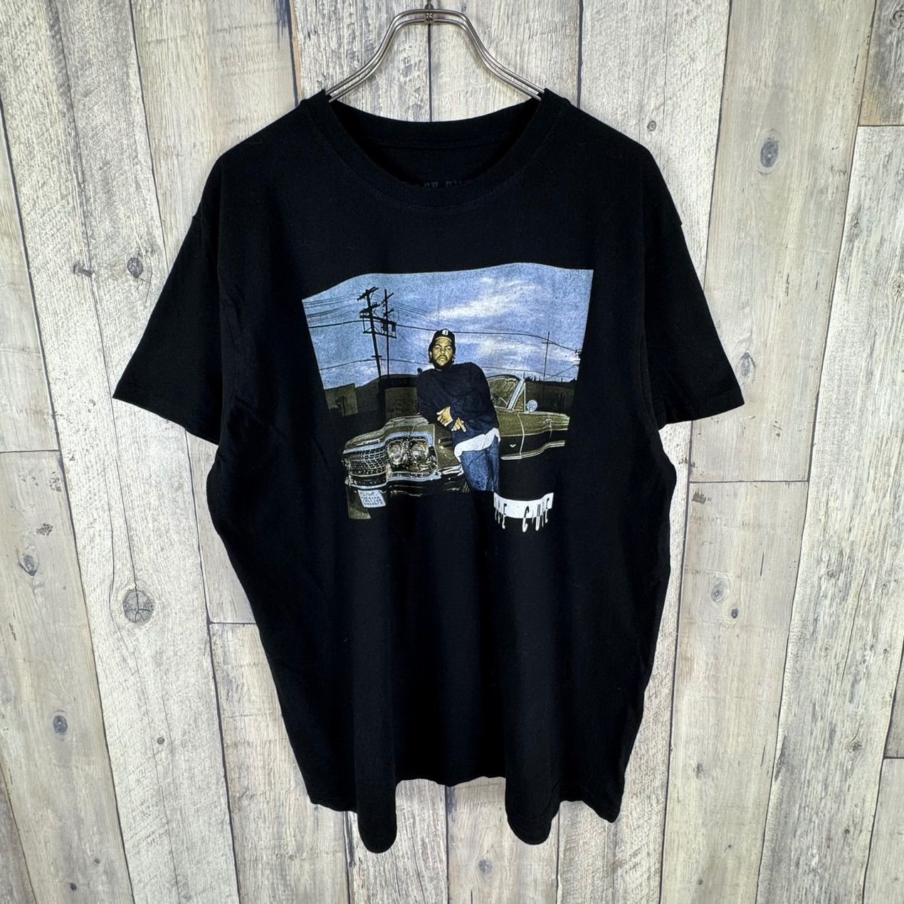 アイスキューブ Tシャツ カットオフ 半袖 黒 綿 ストリート　ヒップホップ ICE CUBE アイスキューブ HIPHOP ラッパー ブラック 半袖 Tシャツ TEE