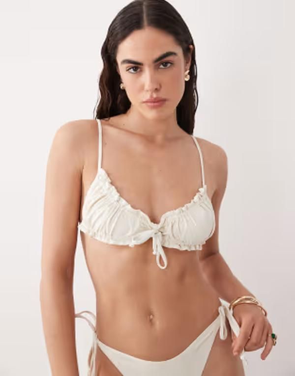 ミスセルフフリッジ レディース 水着 トップのみ Misselfridge mix and match scrunchie bikini top in cream クリーム
