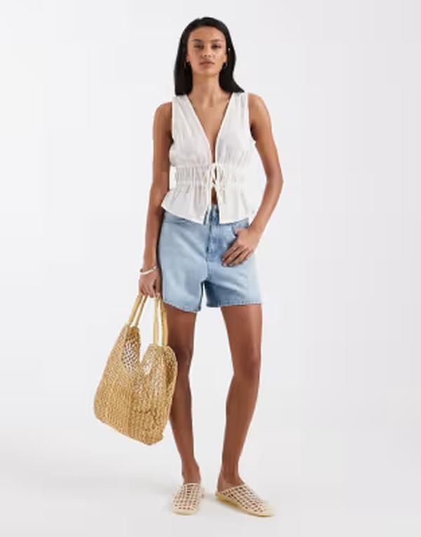 ブレーブソウル レディース トップス ベスト Brave Soul gathered waist woven top with drawstring detailing Offwhite オフホワイト