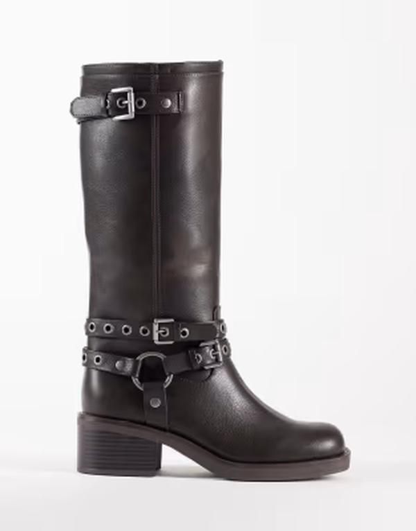 エイソス レディース シューズ ブーツ・レインブーツ ASOS DESIGN Cassandra grommet biker boots in burnished BROWN BURNISH ブラウン