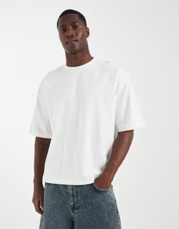 エイソス メンズ トップス Tシャツ ASOS DESIGN heavyweight boxy oversized Tshirt in cream Coconut milk クリーム